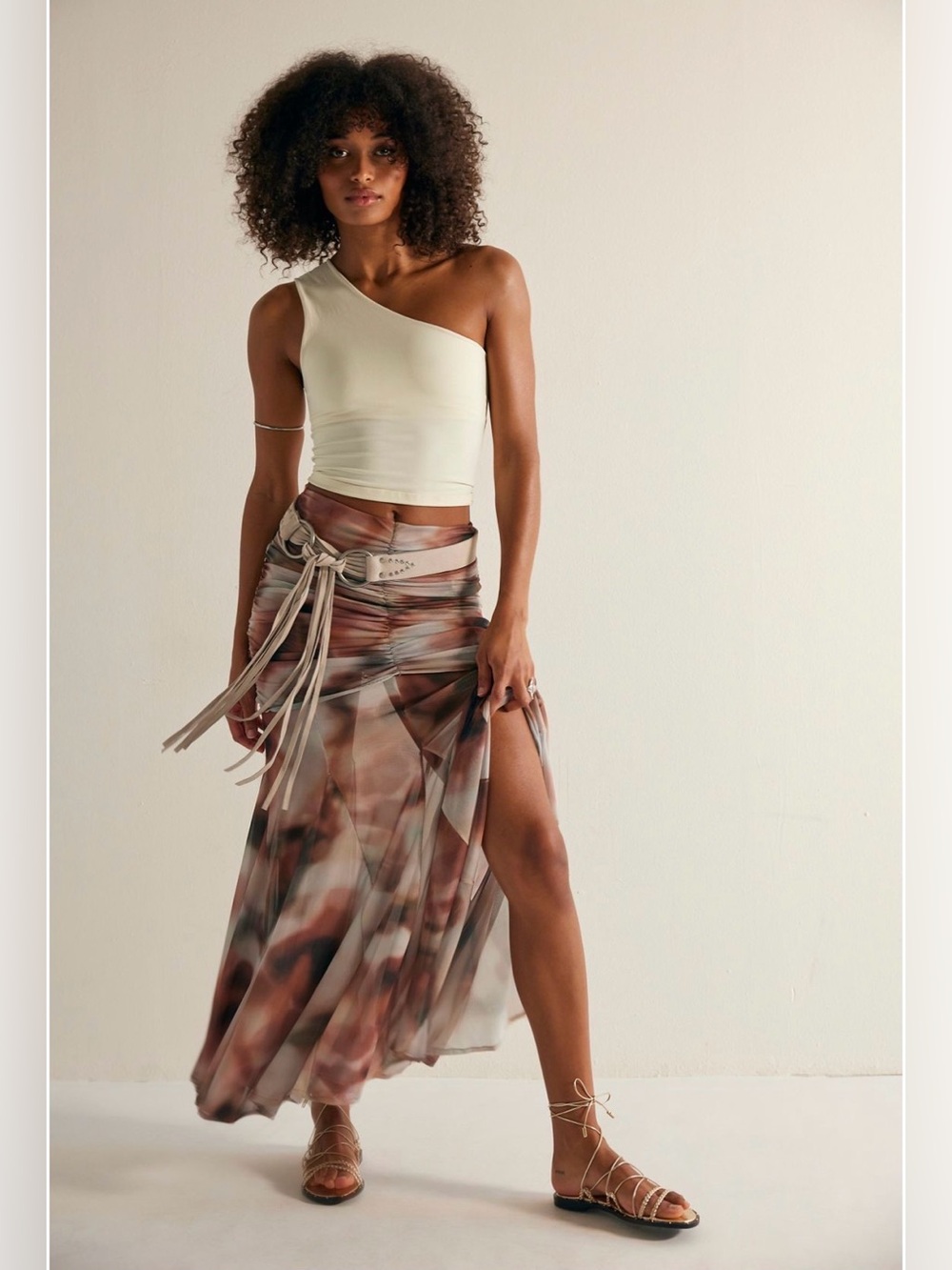 Free People The Farra Smocked Cavarnet Skirt Mesh Small Medium